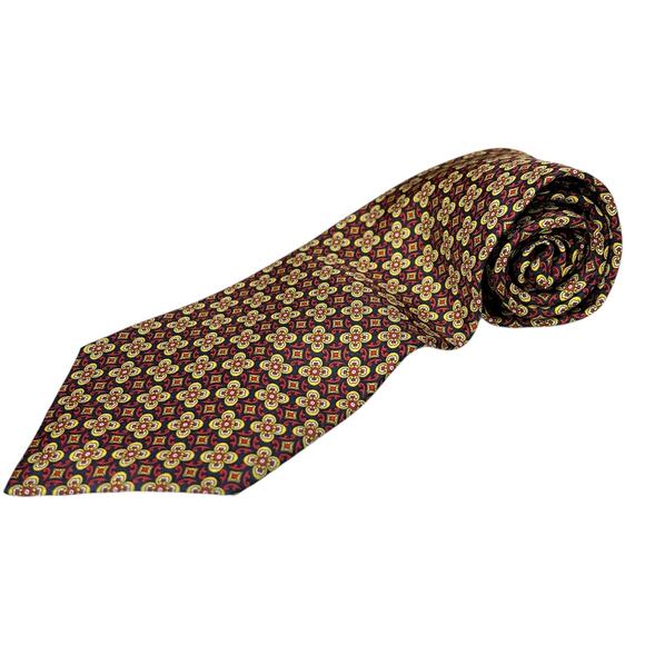 Barneys New York Silk Tie Men Red Yellow Geo Floral Necktie Formal Spain Classic - Picture 3 of 6